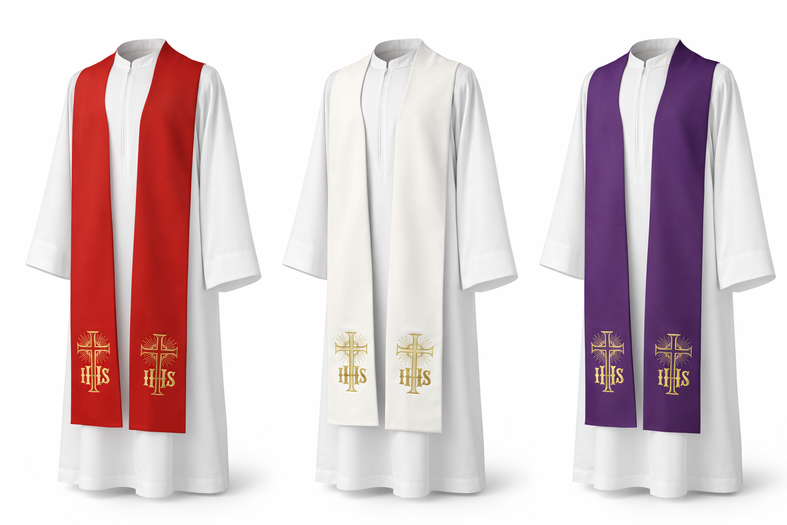 Stola sacerdotale con ricamo oro croce IHS