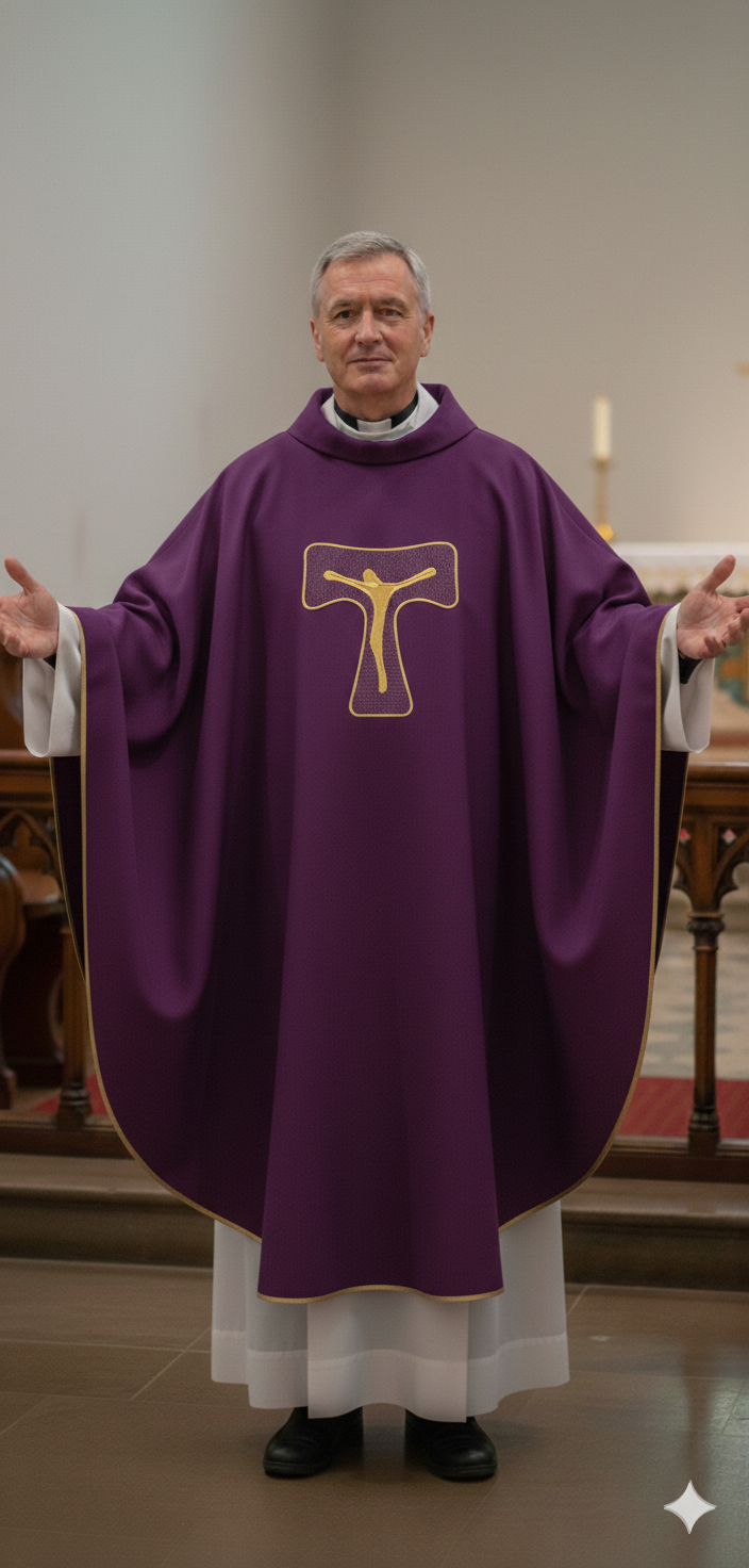 Casula Poliestere con Croce TAU (Colori Liturgici Disponibili)