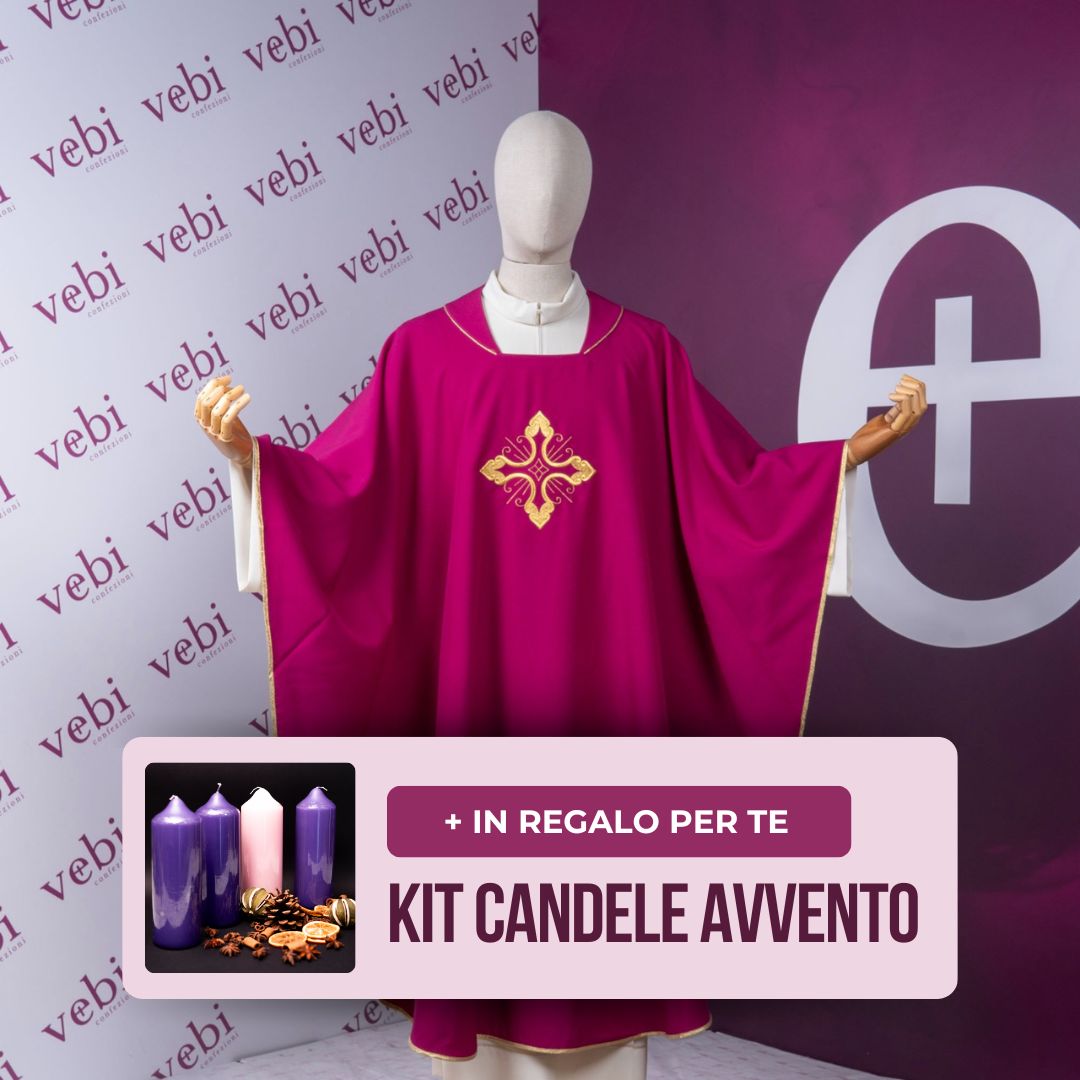 Casula Sacerdotale Morello Ricamo Croce Oro + Kit Avvento Omaggio