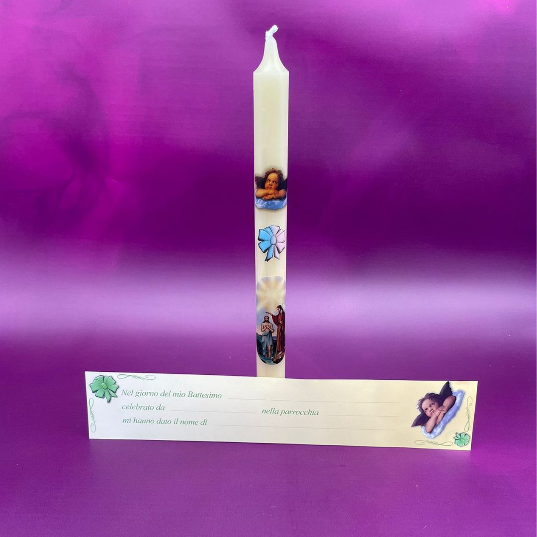 Candela Battesimo con Scatola Ricordo (Scegliere la preferenza del colore dal menù a tendina)
