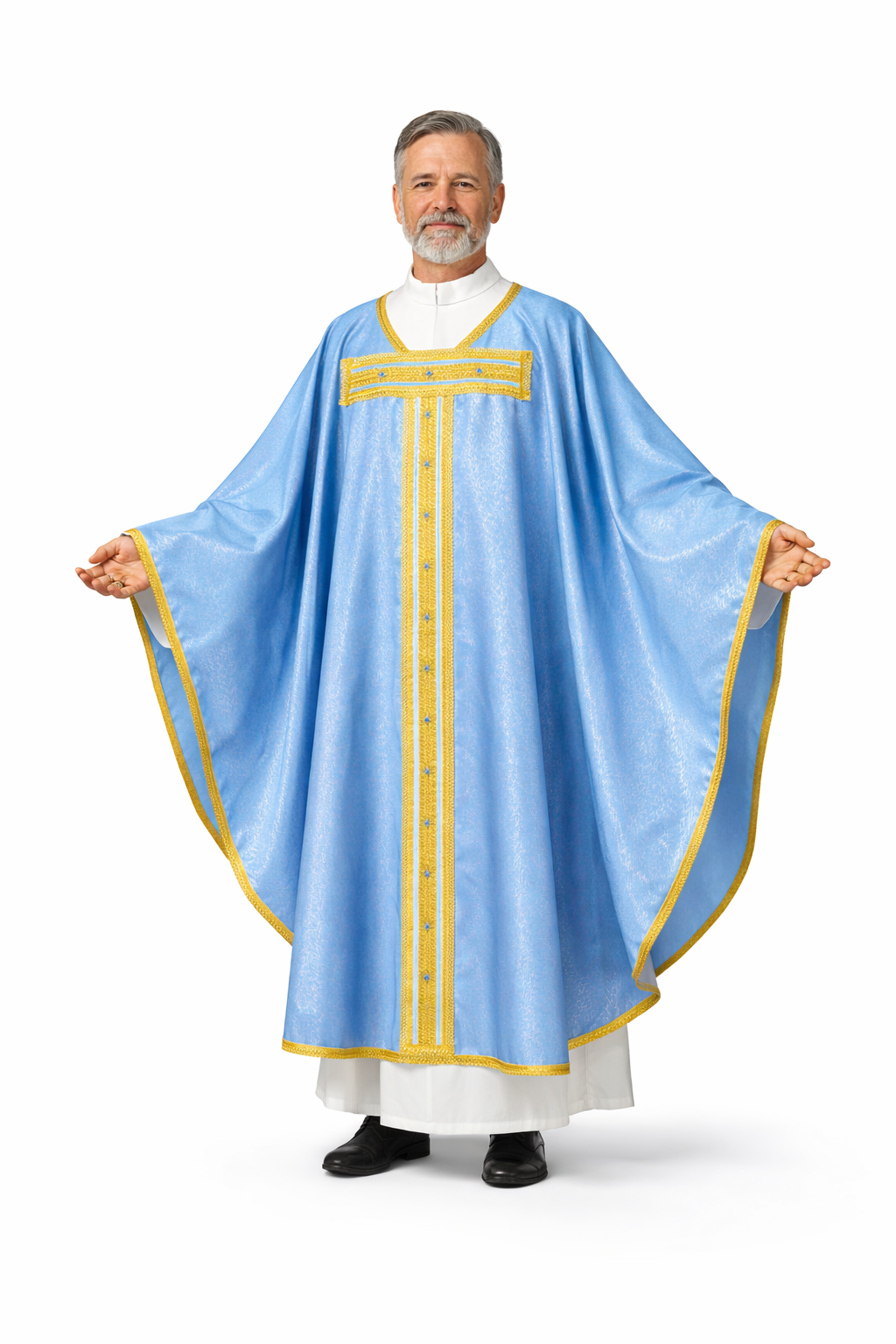 Casula Mariana Azzurra con Croce Tau Oro in Lana e Lurex