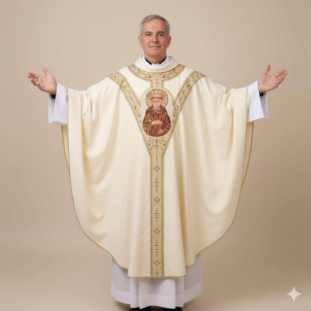 Casula Sacerdotale Avorio San Francesco in Damasco di Cotone