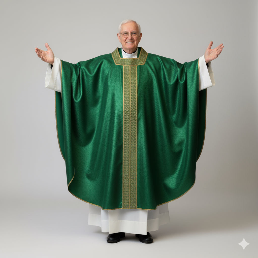 Casula Seta con Stolone Centrale e Passamaneria Francese Dorata