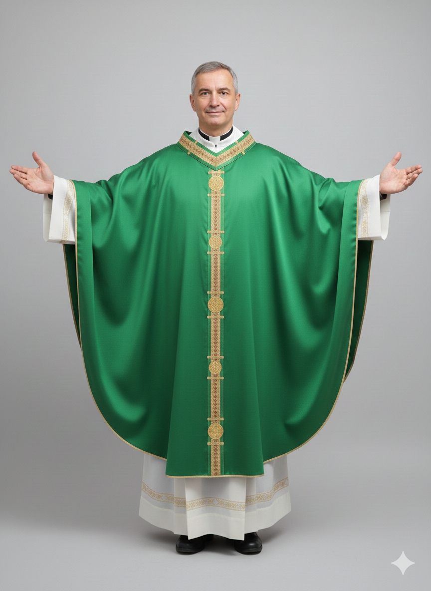 Casula in seta con stolone e cerchi in filigrana