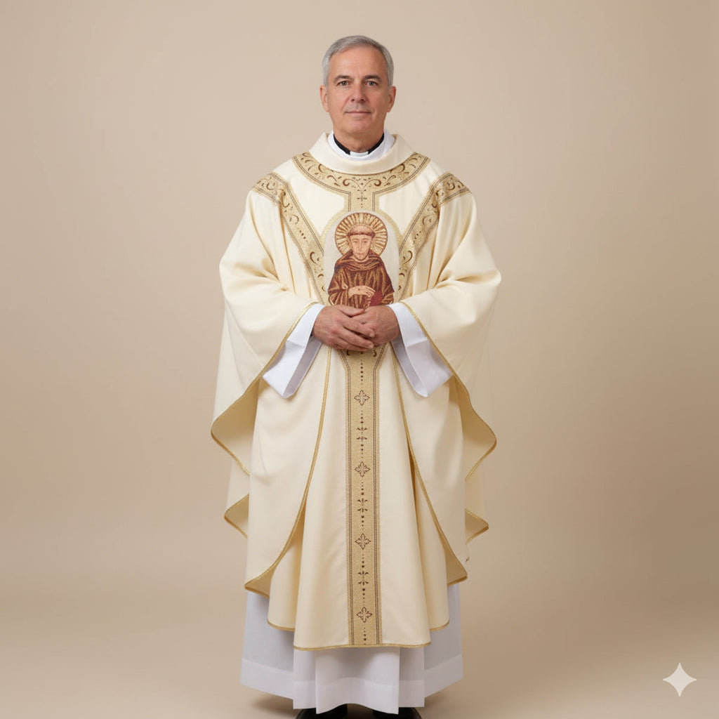 Casula Sacerdotale Avorio San Francesco in Damasco di Cotone
