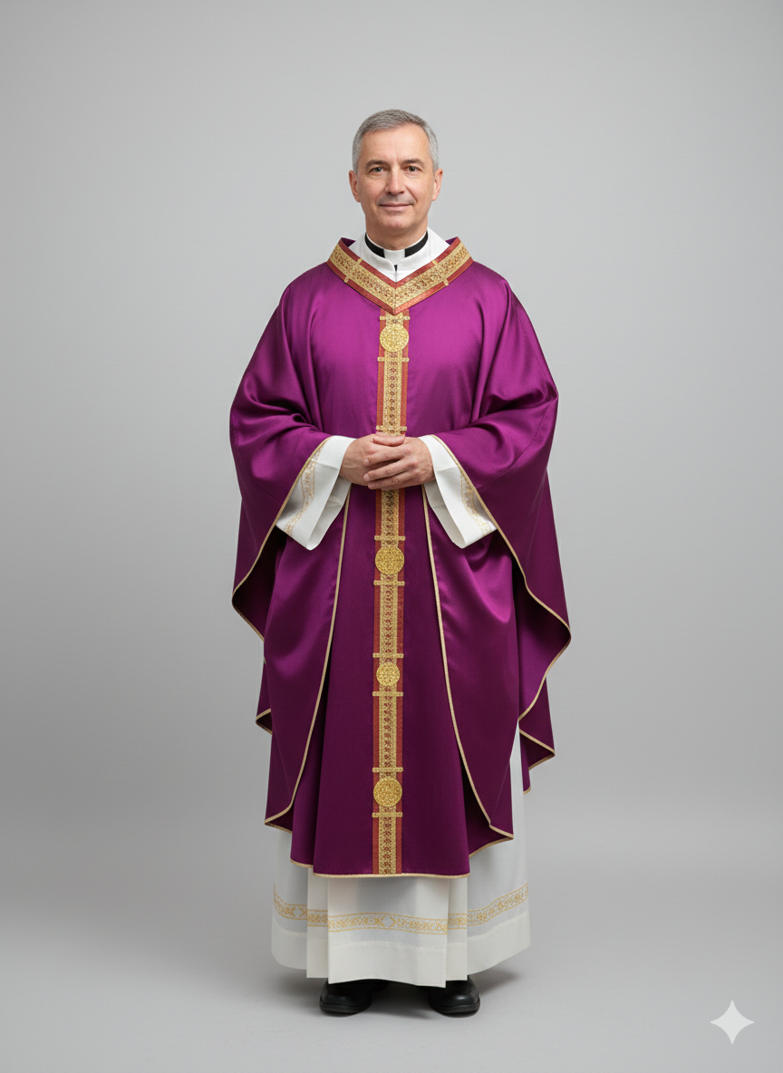 Casula in seta con stolone e cerchi in filigrana