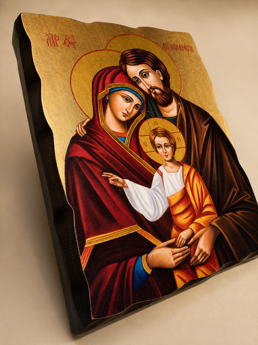 Icona Sacra Famiglia in legno massello 21x27
