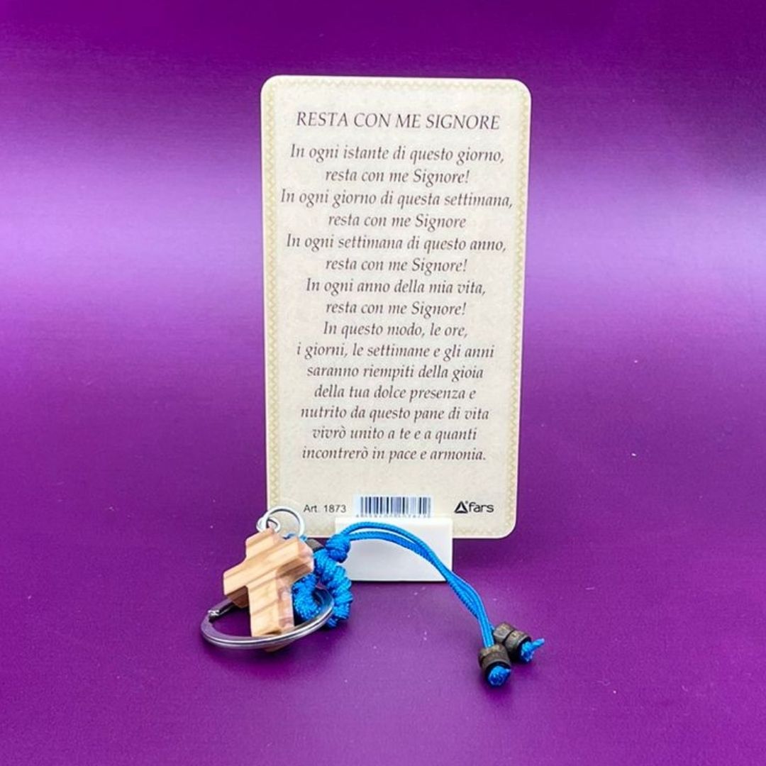 Portachiavi Croce con Legno Ulivo e Cartoncino Plastificato (Disp. Diversi Colori)