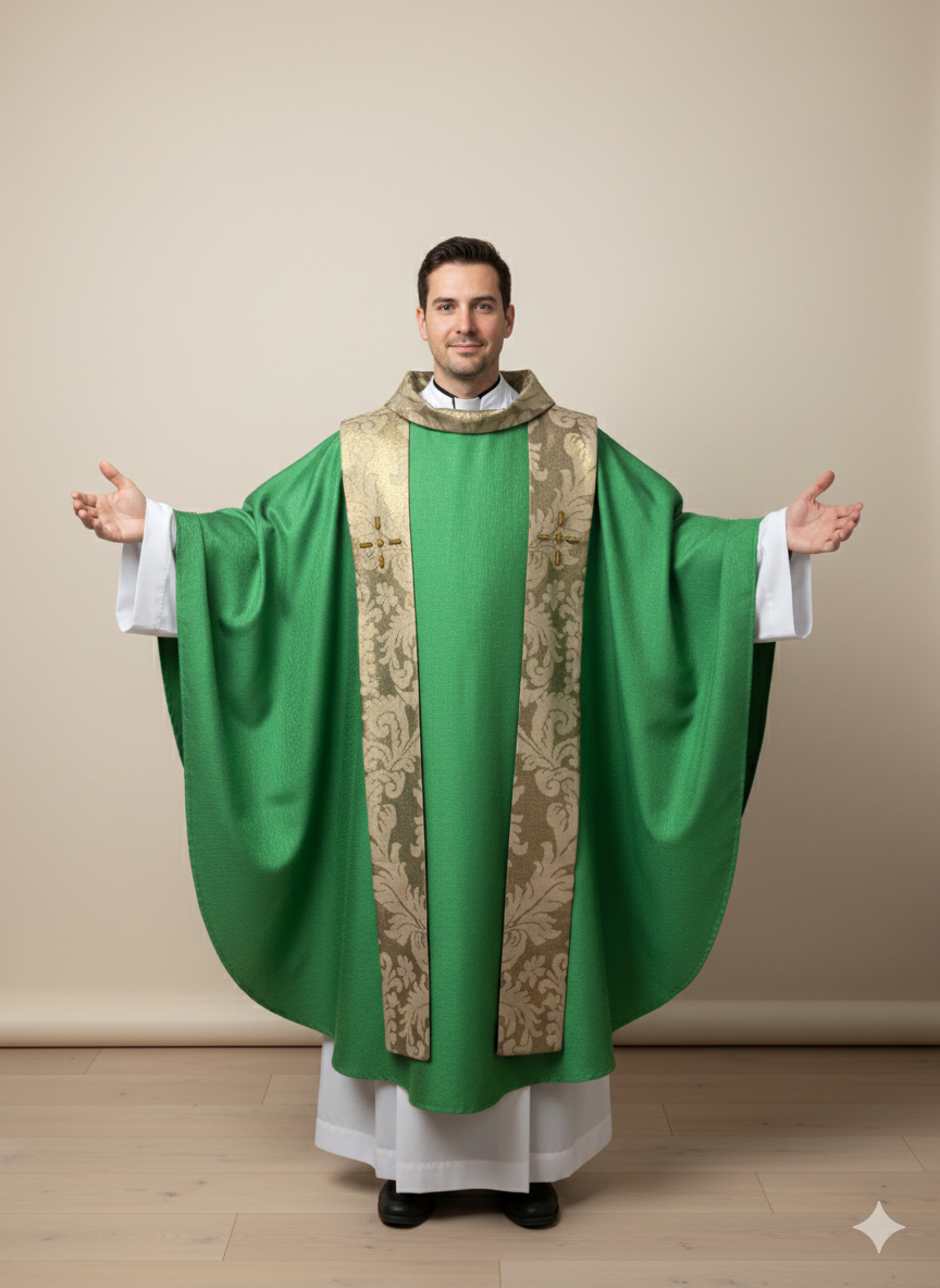 Casula con stola e collo in broccato bronzo