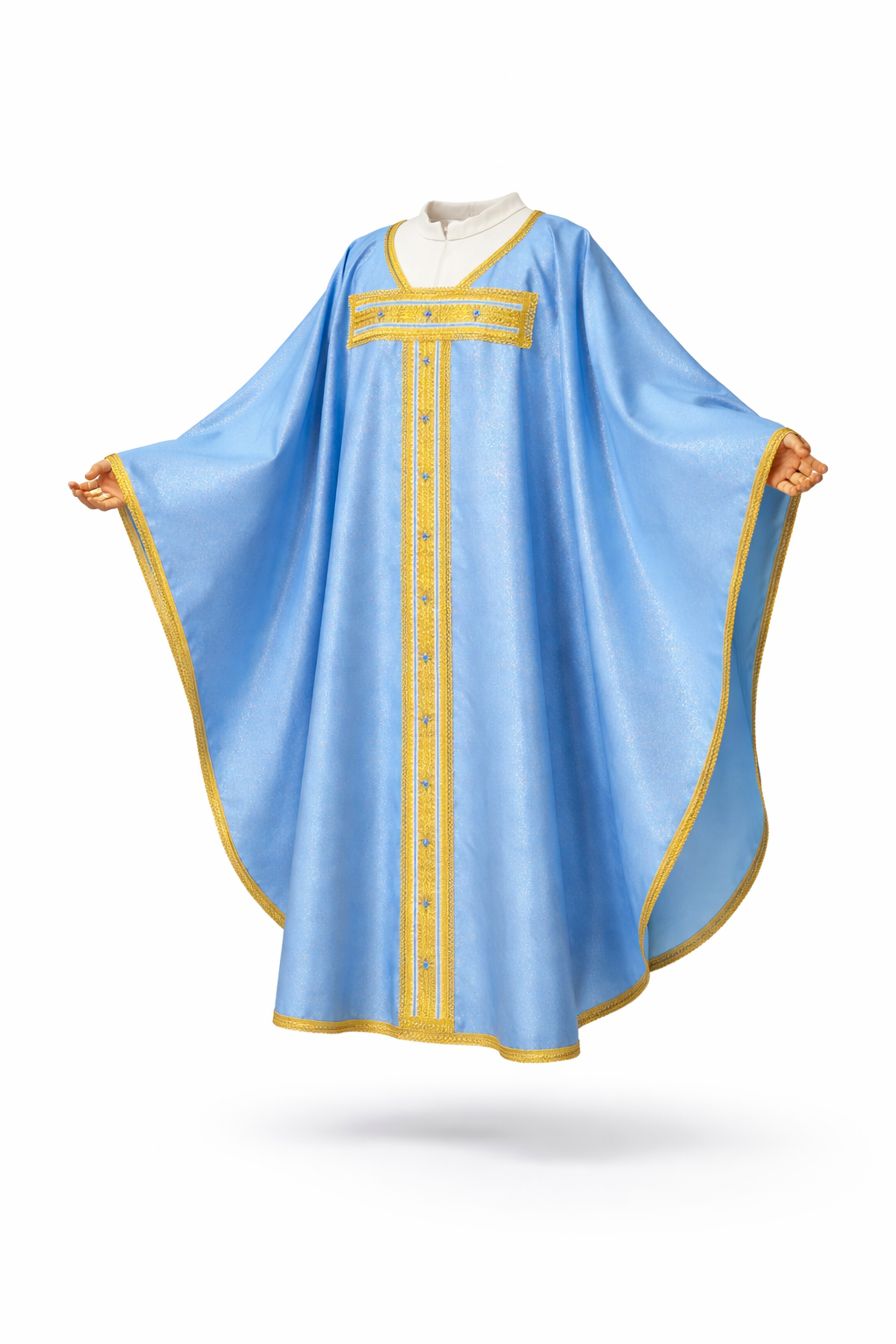 Casula Mariana Azzurra con Croce Tau Oro in Lana e Lurex