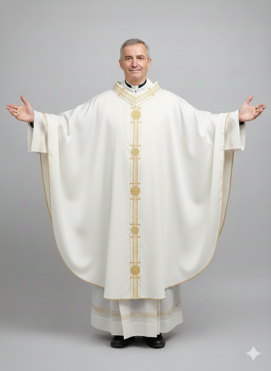 Casula in seta con stolone e cerchi in filigrana