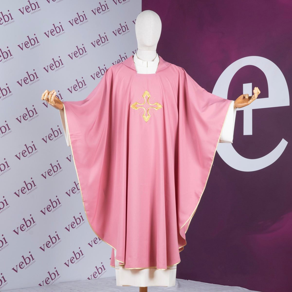 Casula Sacerdotale Rosa Ricamo Croce Oro + Kit Avvento Omaggio