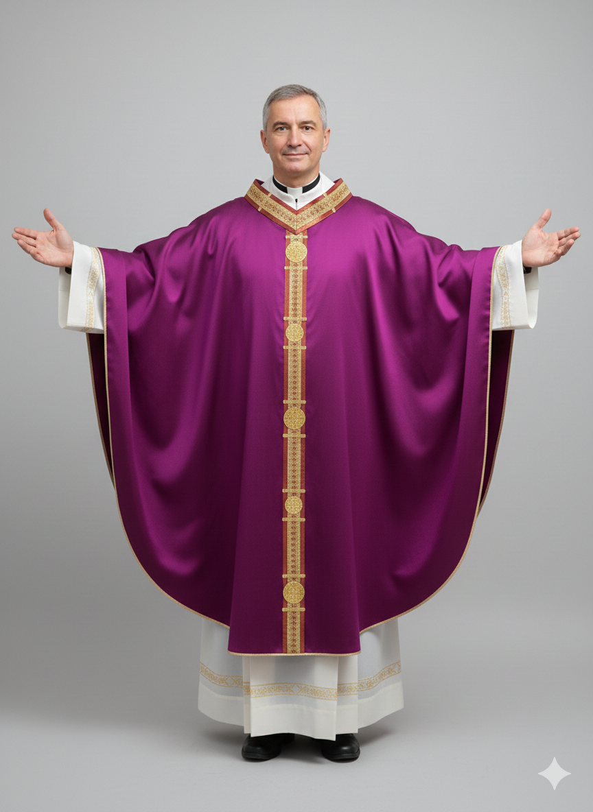 Casula in seta con stolone e cerchi in filigrana