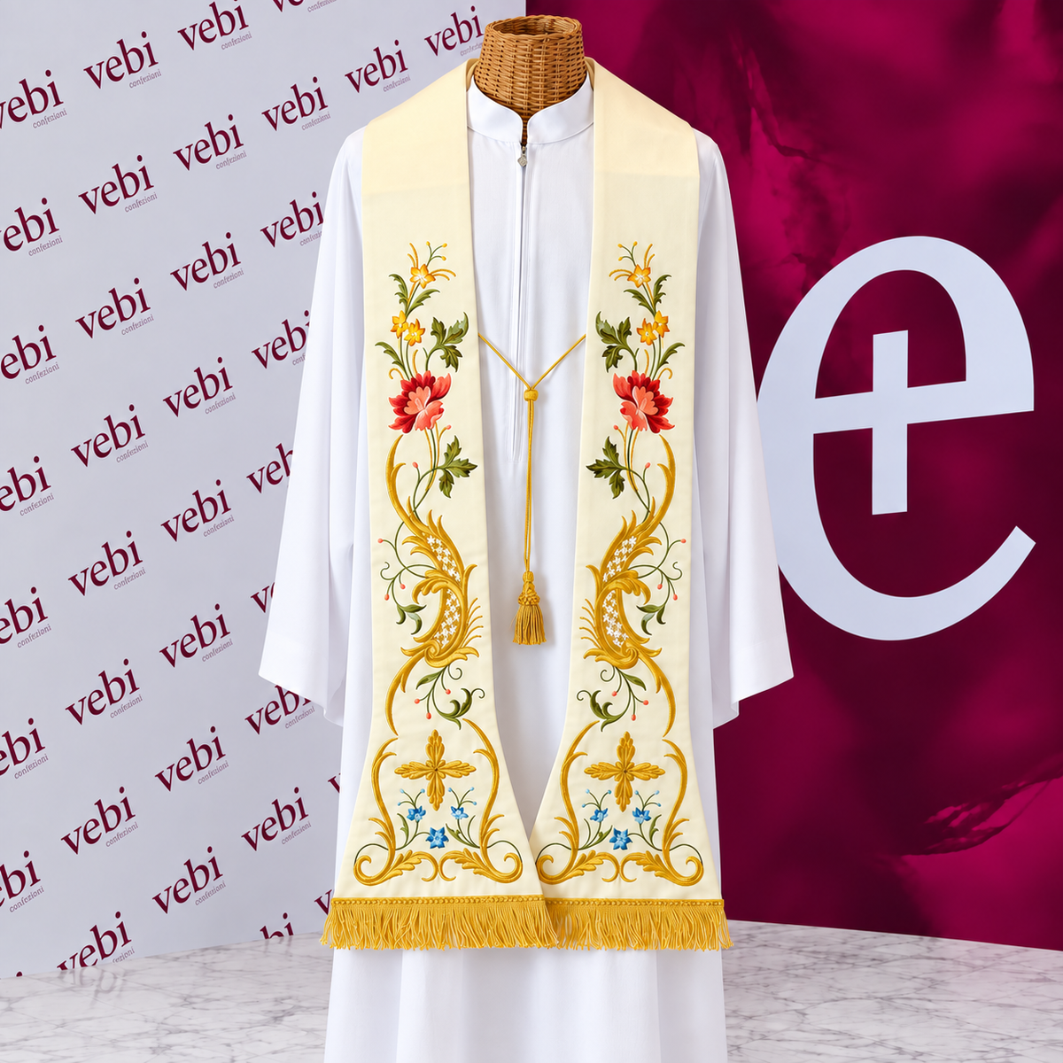Stola Romana per Sacerdote in Raso con Ricami 4 varianti Colore