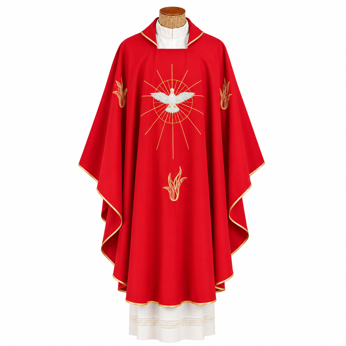 Casula Liturgica Colore Rosso Ricamo Colomba 7 Fiamme