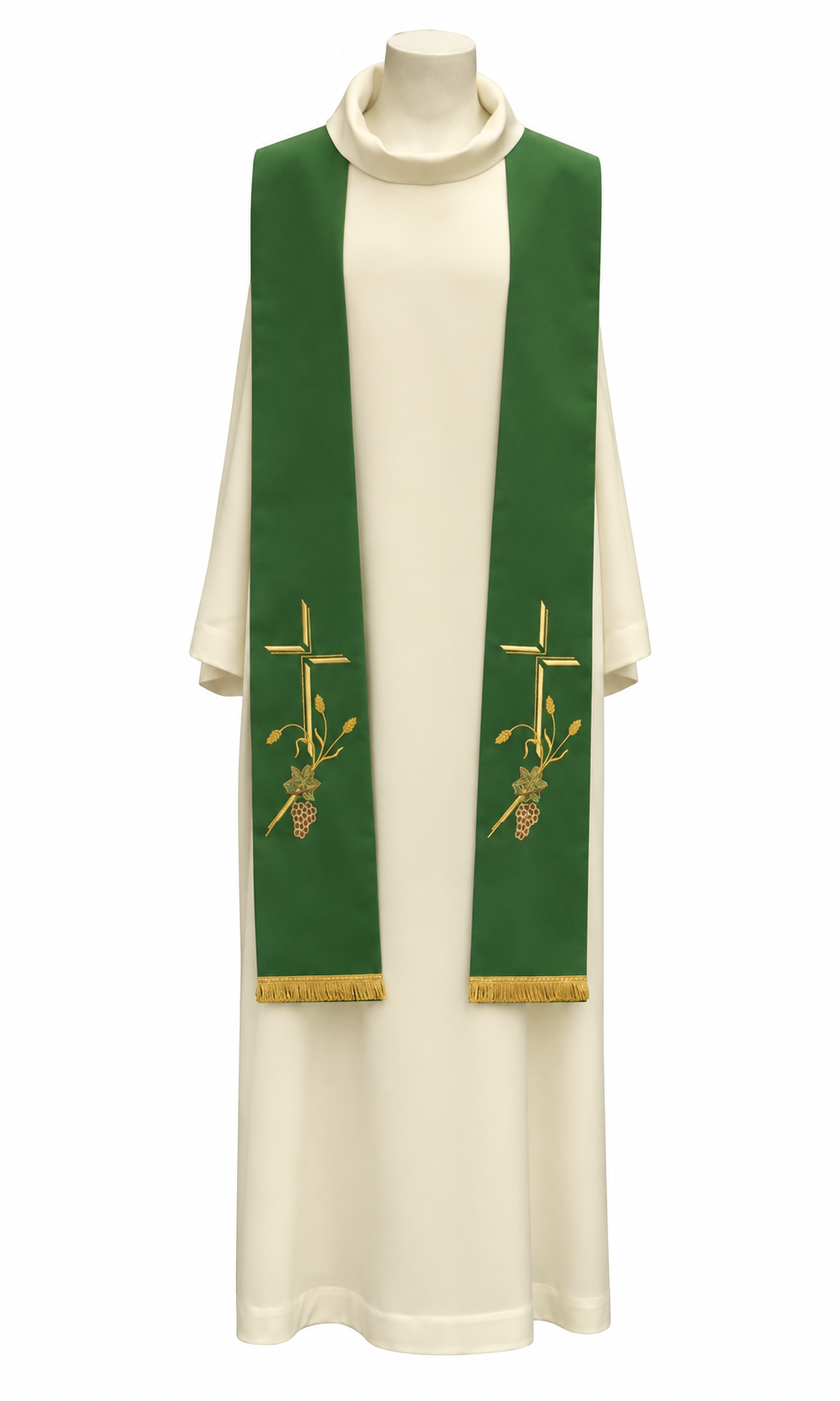 Stola per Sacerdote con Ricamo Croce Grano Uva (Colori Liturgici Disponibili)