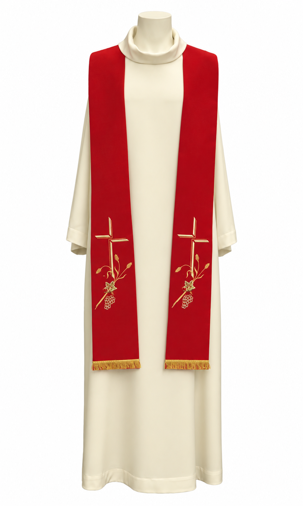 Stola per Sacerdote con Ricamo Croce Grano Uva (Colori Liturgici Disponibili)