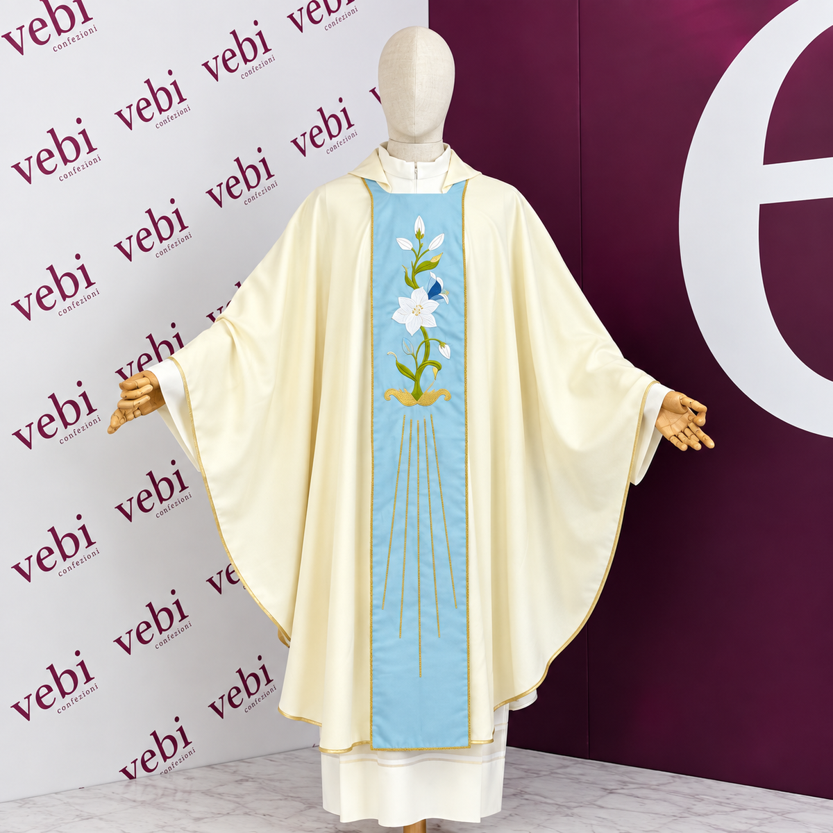 Casula Mariana per Liturgia in Sallia di Lana 100% Stolone Azzurro