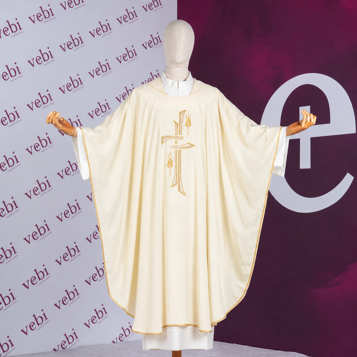 Casula Estiva in Poliestere Super Leggero con Ricamo Croce e Spiga (Colori Liturgici)
