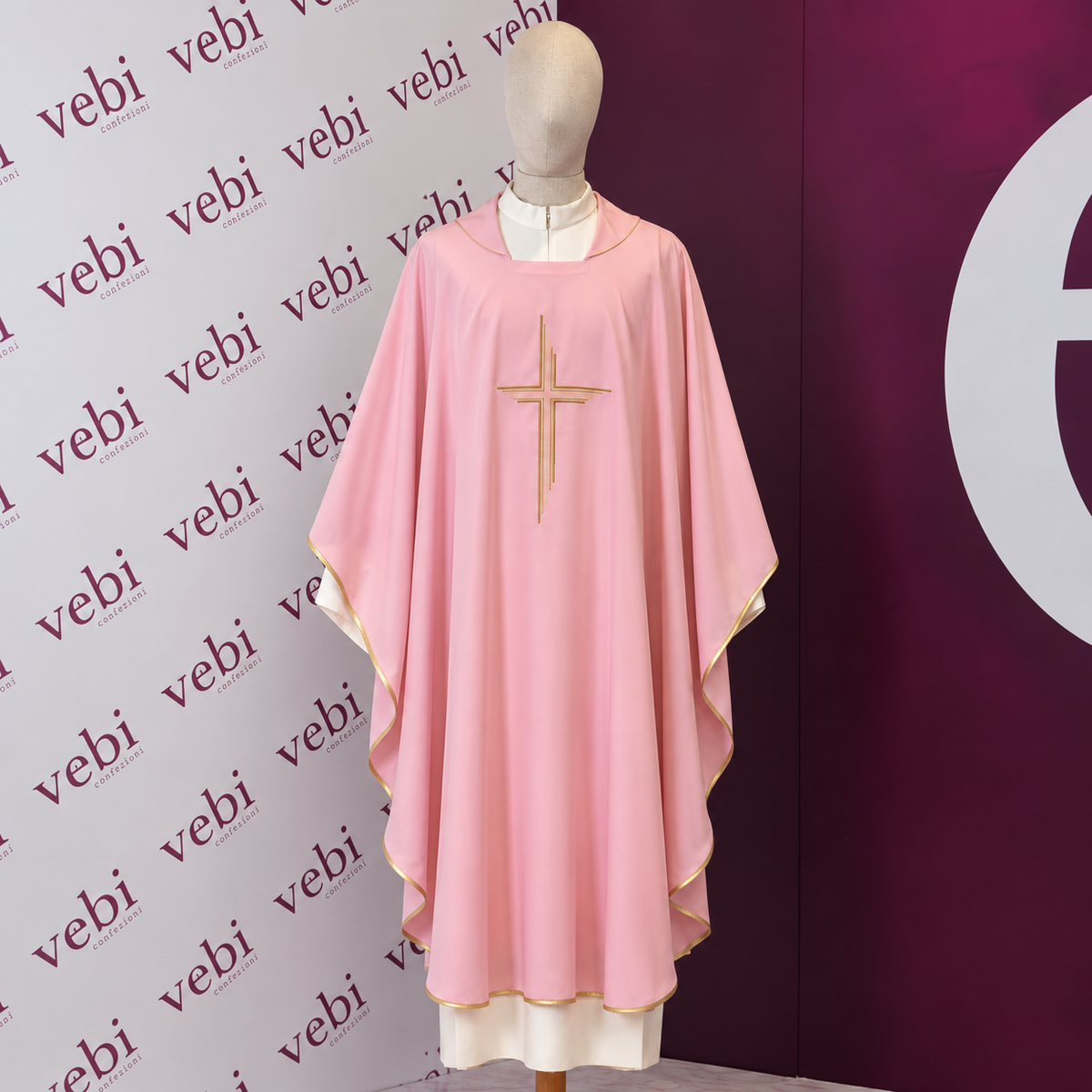 Casula Economica Ricamo Croce Rigata (Colori Liturgici e Rosa Disponibili)