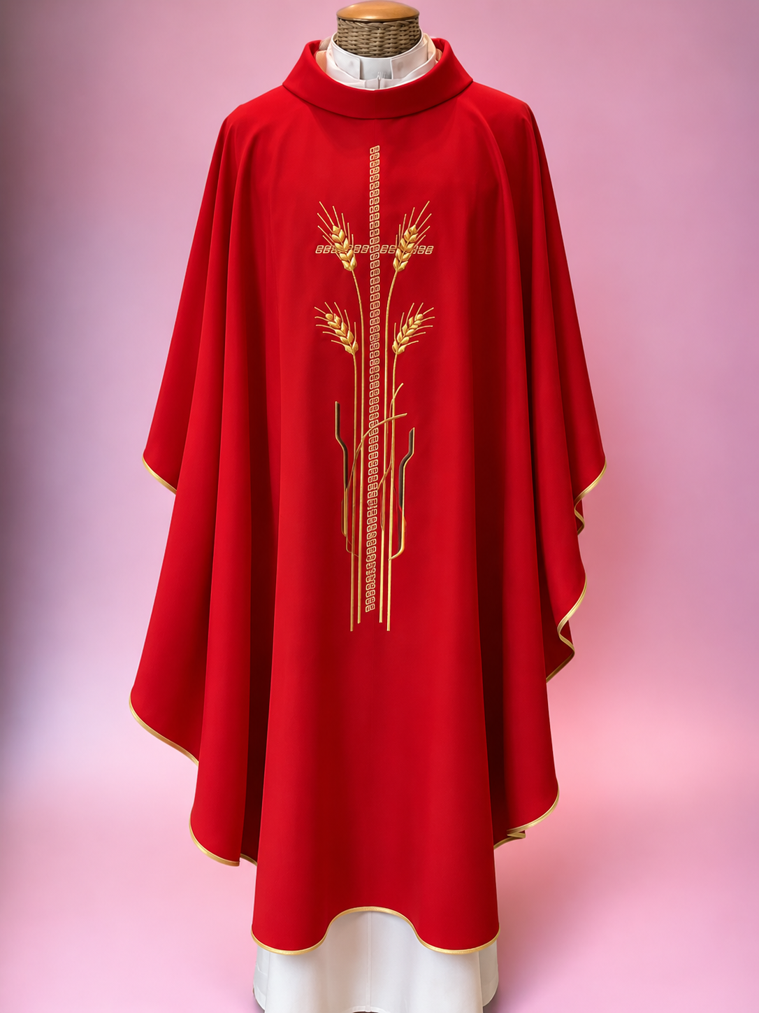 Casula Sacerdotale con Ricamo Spighe e Croce Oro (Colori Liturgici Disponibili)