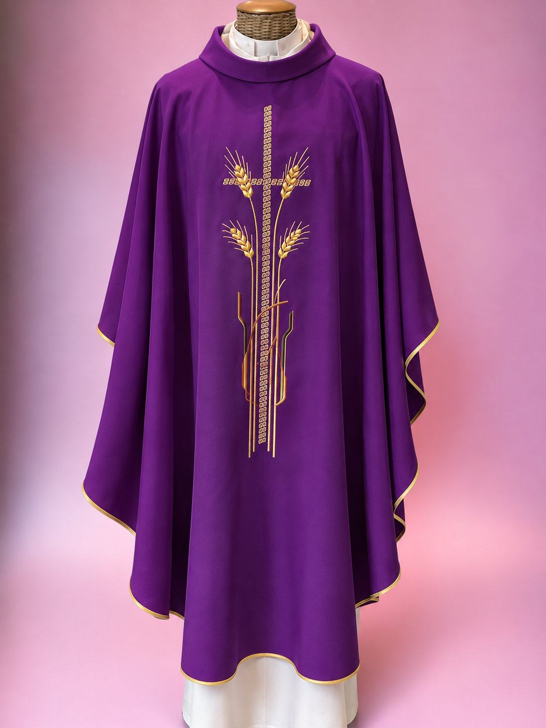 Casula Sacerdotale con Ricamo Spighe e Croce Oro (Colori Liturgici Disponibili)