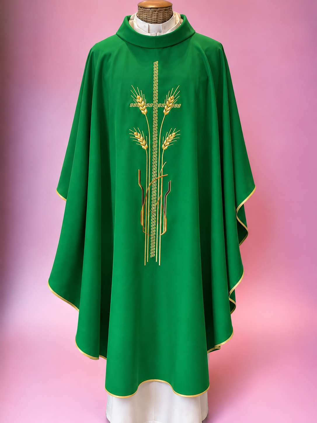 Casula Sacerdotale con Ricamo Spighe e Croce Oro (Colori Liturgici Disponibili)