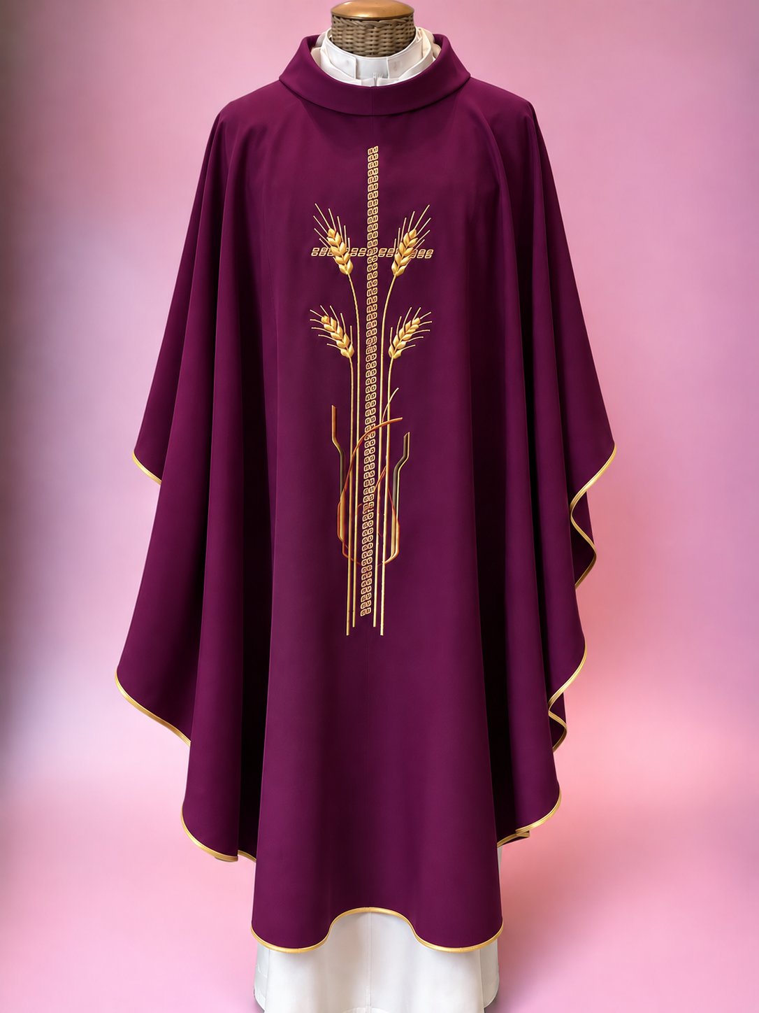 Casula Sacerdotale con Ricamo Spighe e Croce Oro (Colori Liturgici Disponibili)