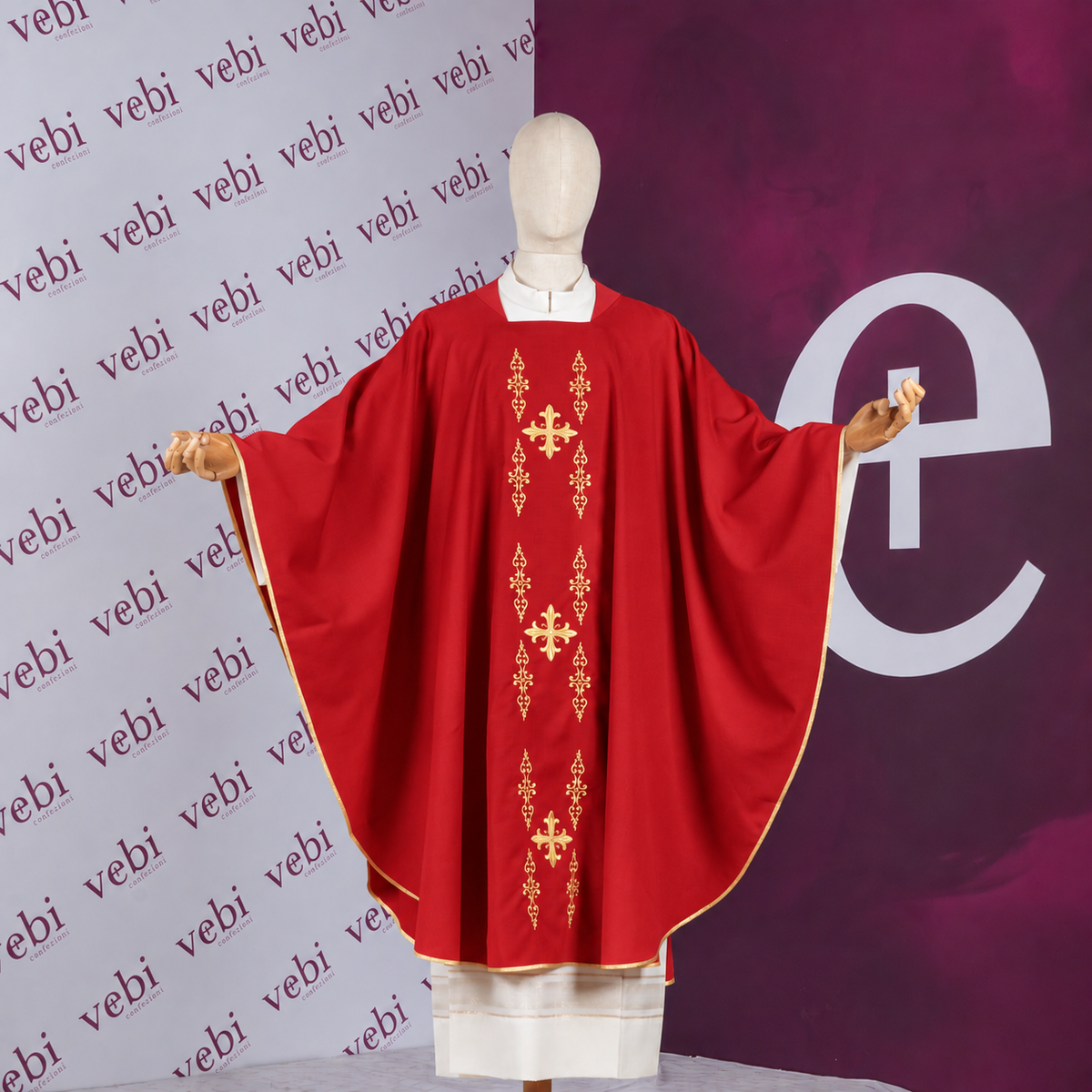 Casula Con Ricami Oro in Lana/Misto Lana (Colori Liturgici, Rosa e Morello)