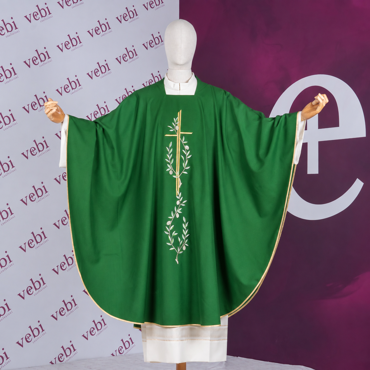 Casula in Terital Lana con Ricamo Croce Ulivo (Colori Liturgici Disponibili)