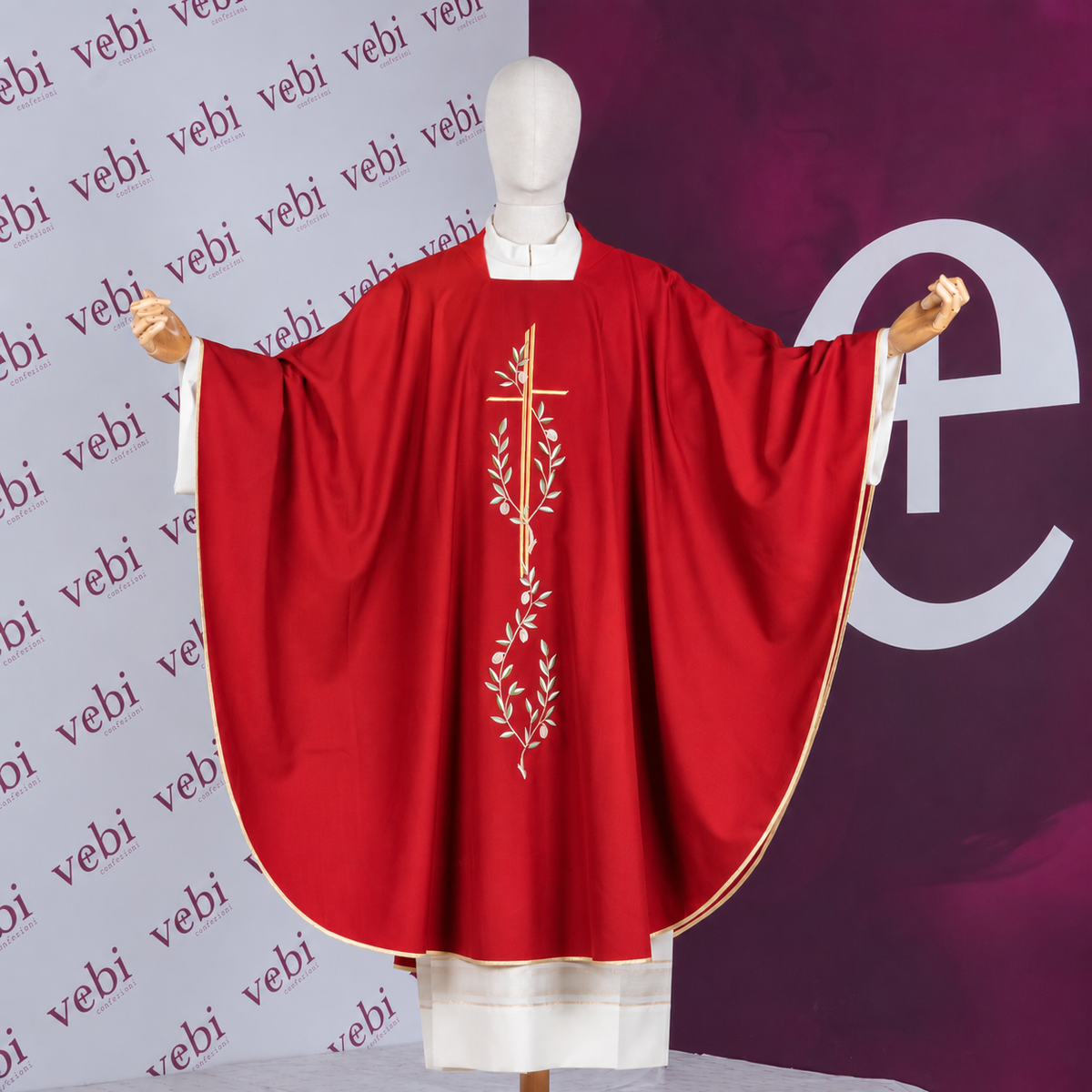 Casula in Terital Lana con Ricamo Croce Ulivo (Colori Liturgici Disponibili)