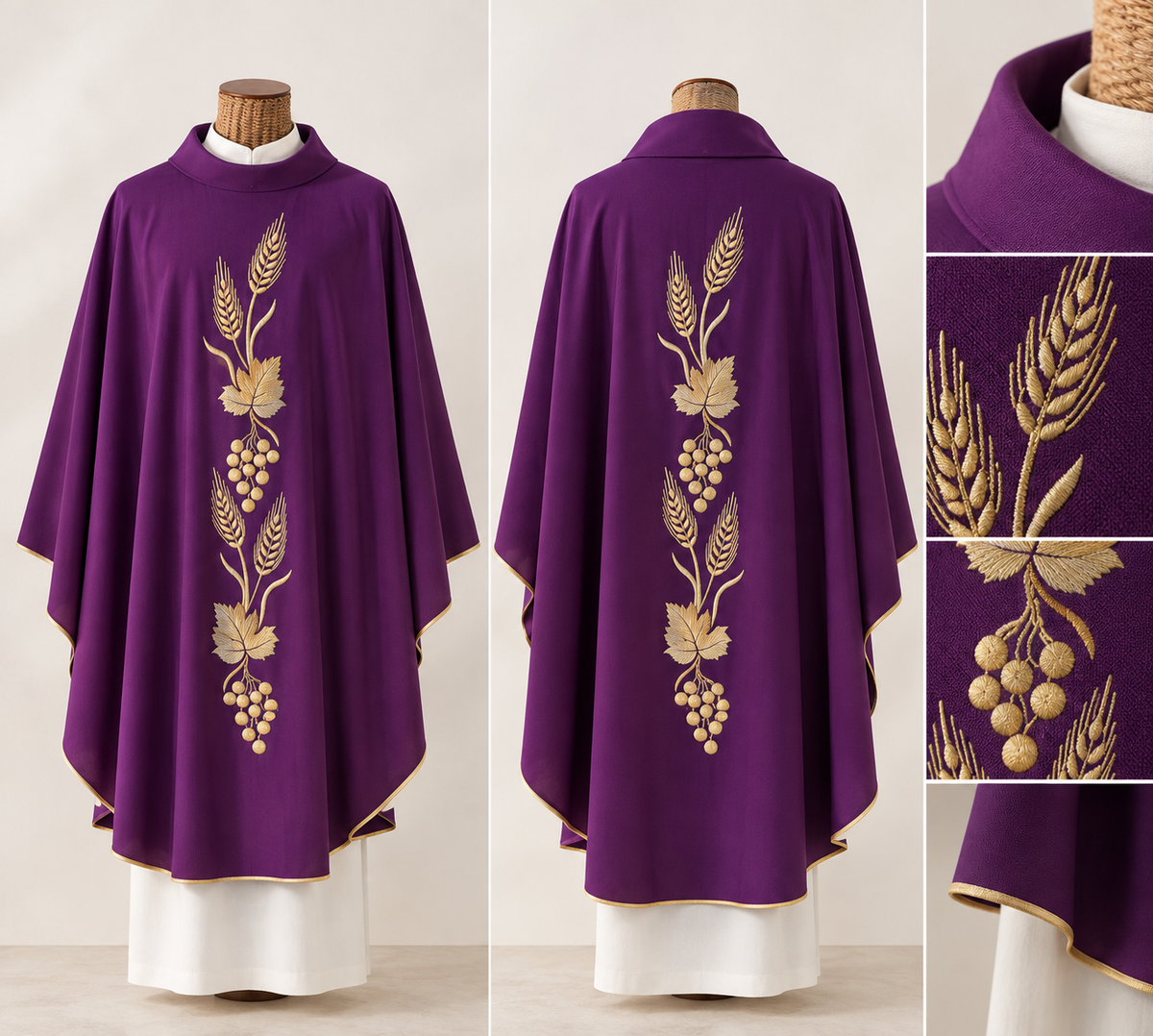 Casula in Misto Lana con Ricamo Eucaristico – Disponibile in Diversi Colori Liturgici