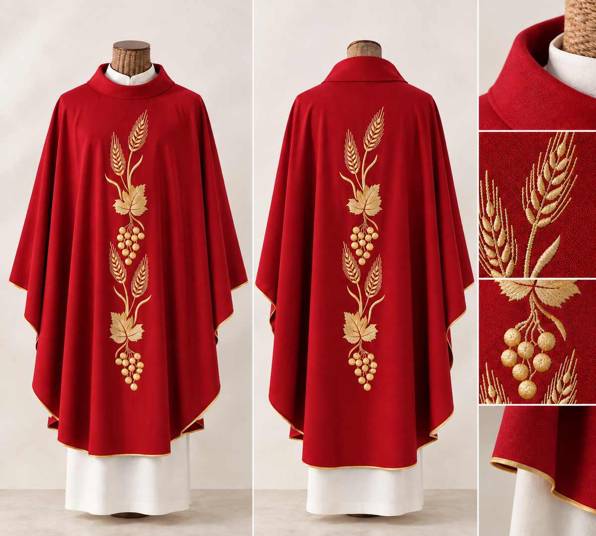 Casula in Misto Lana con Ricamo Eucaristico – Disponibile in Diversi Colori Liturgici