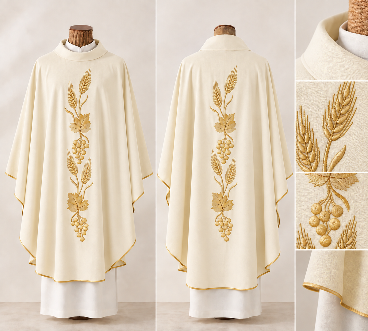 Casula in Misto Lana con Ricamo Eucaristico – Disponibile in Diversi Colori Liturgici