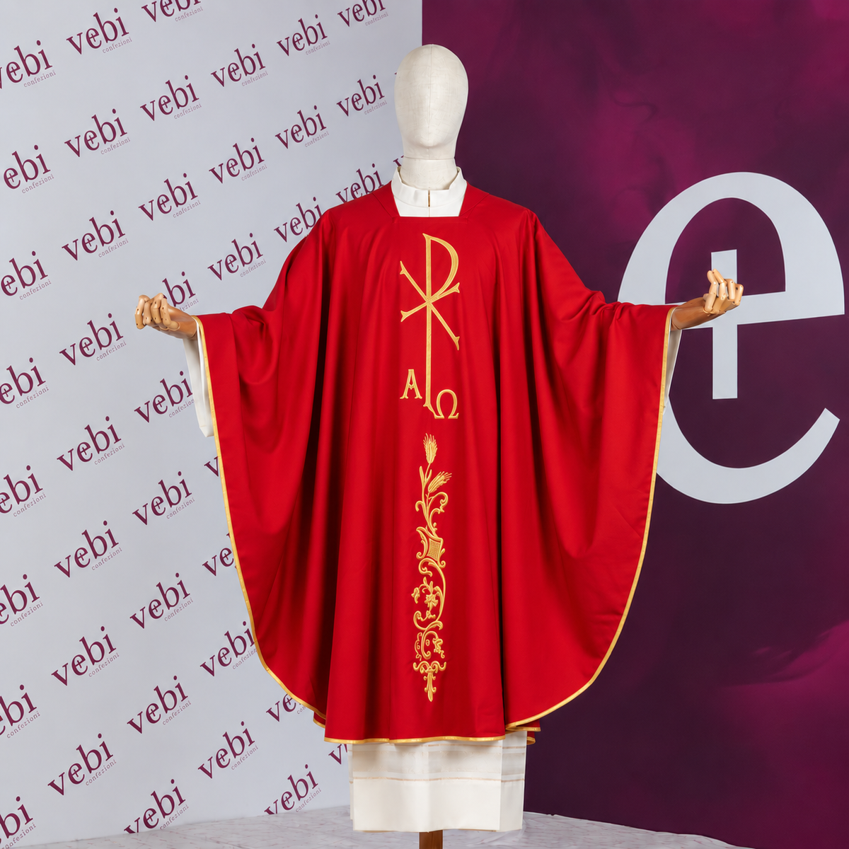 Casula Lana (o Misto) con Ricamo Oro Spiga, Alfa e Omega (Colori Liturgici Disponibili)