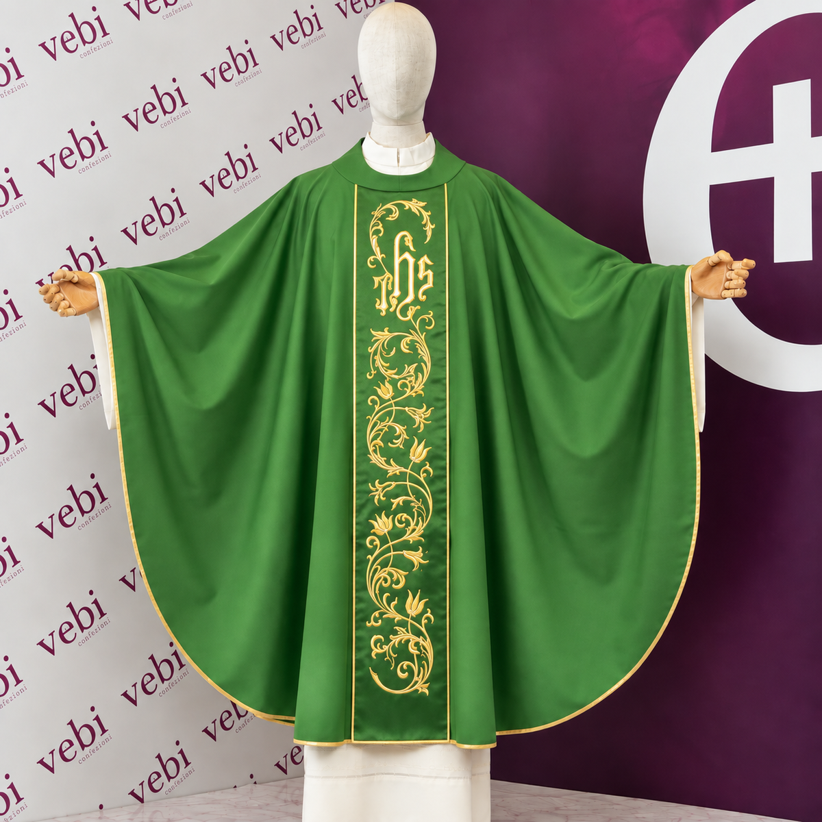 Casula in Sallia di Pura Lana con Stolone Ricamato Oro (Colori Liturgici)