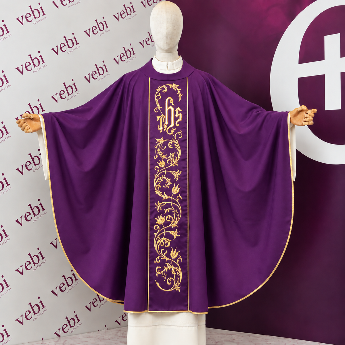 Casula in Sallia di Pura Lana con Stolone Ricamato Oro (Colori Liturgici)