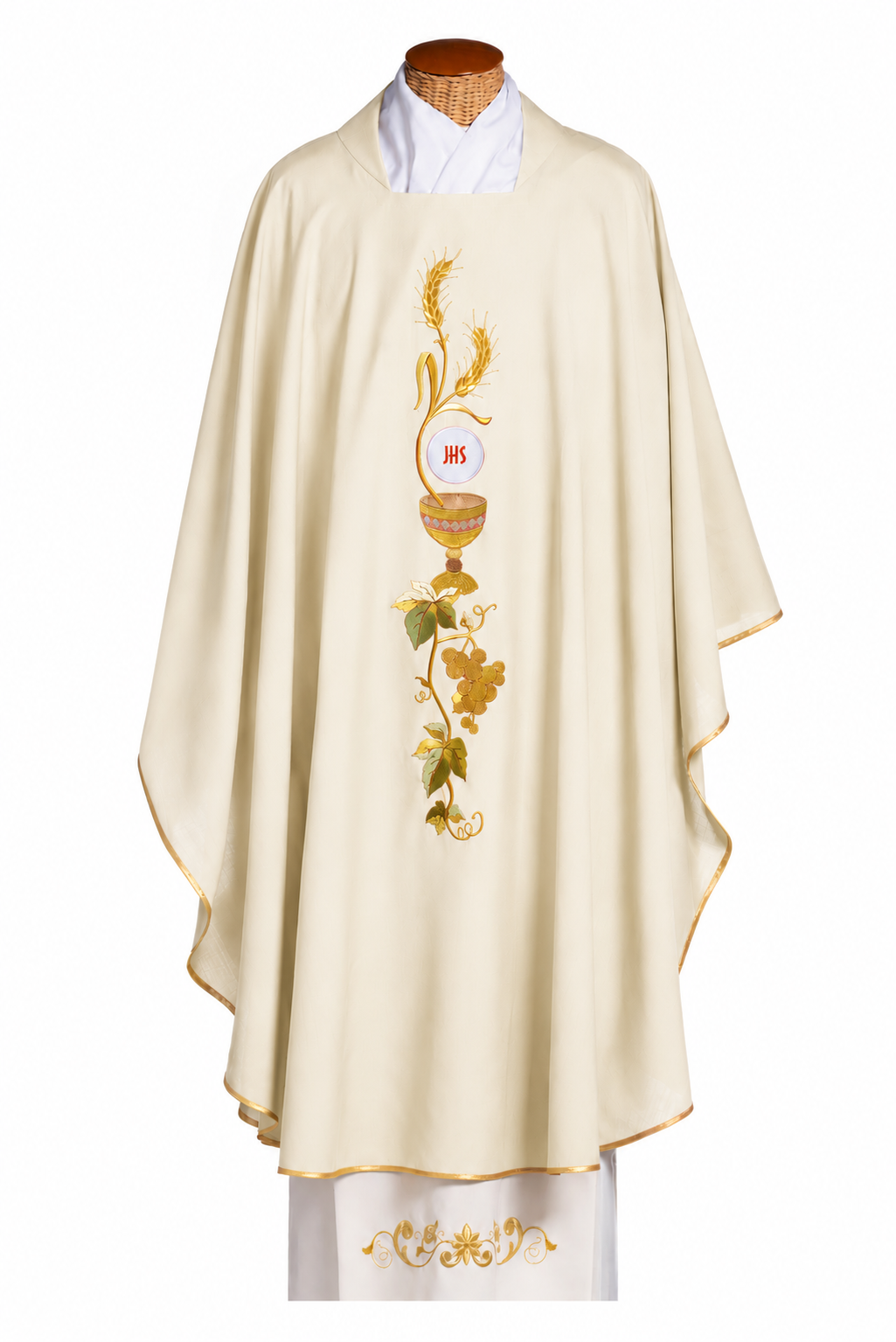 Casula Decorazioni Dorate IHS,Vite,Spiga (Colori Liturgici, Morello e Rosa Disponibili)