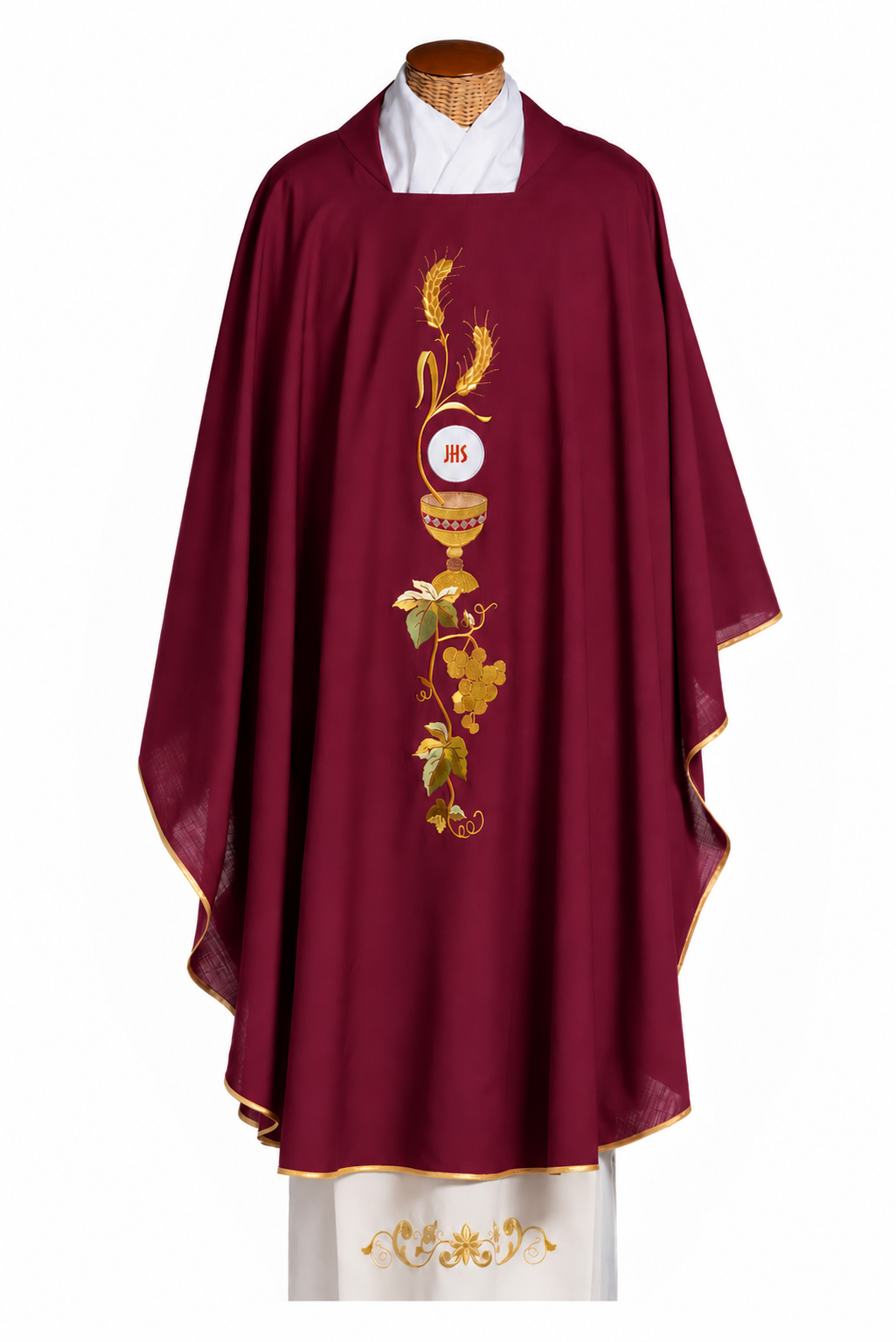Casula Decorazioni Dorate IHS,Vite,Spiga (Colori Liturgici, Morello e Rosa Disponibili)