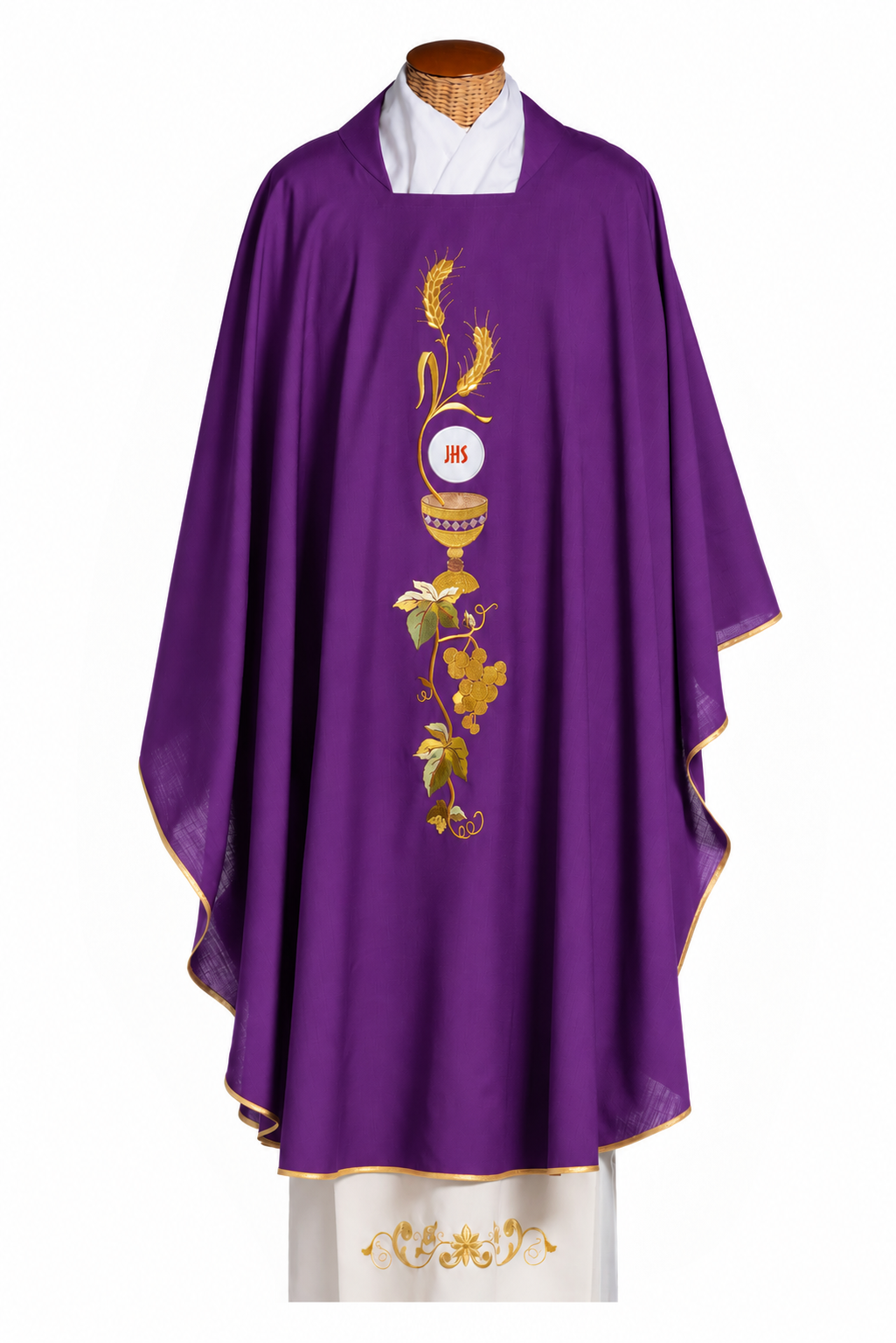 Casula Decorazioni Dorate IHS,Vite,Spiga (Colori Liturgici, Morello e Rosa Disponibili)