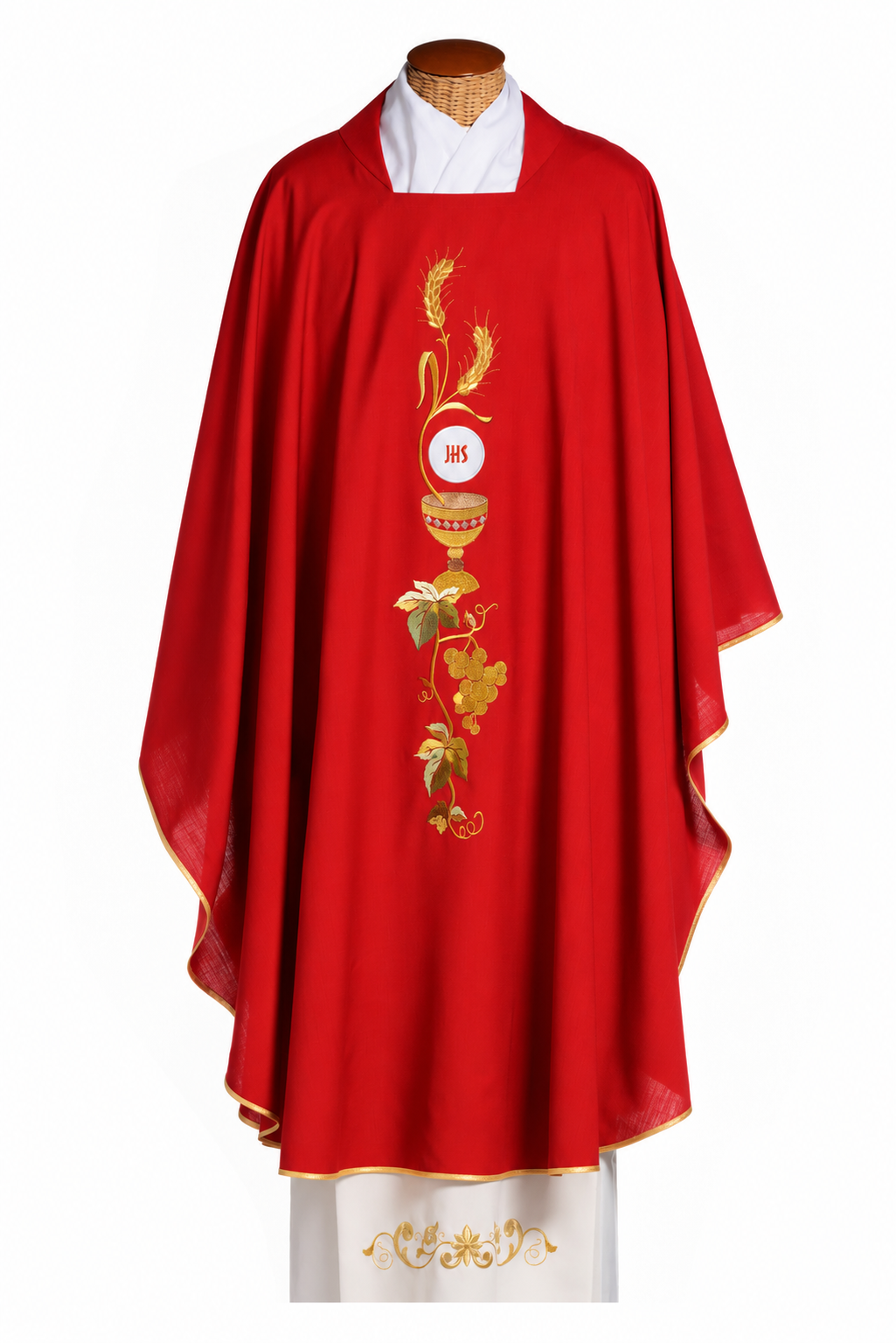 Casula Decorazioni Dorate IHS,Vite,Spiga (Colori Liturgici, Morello e Rosa Disponibili)