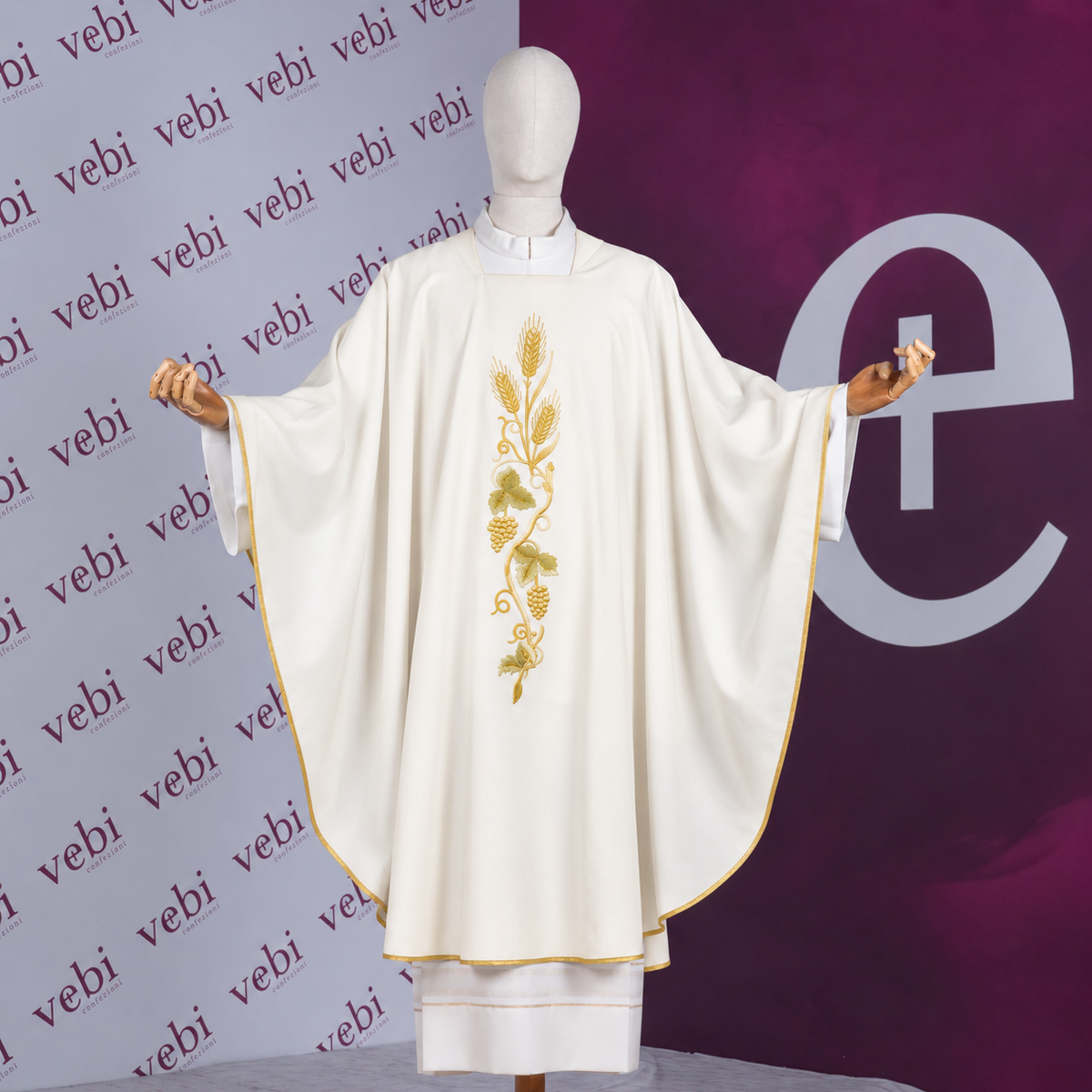 Casula Sacerdotale Spiga e Uva in Oro (Colori Liturgici, Morello e Rosa Disponibili)