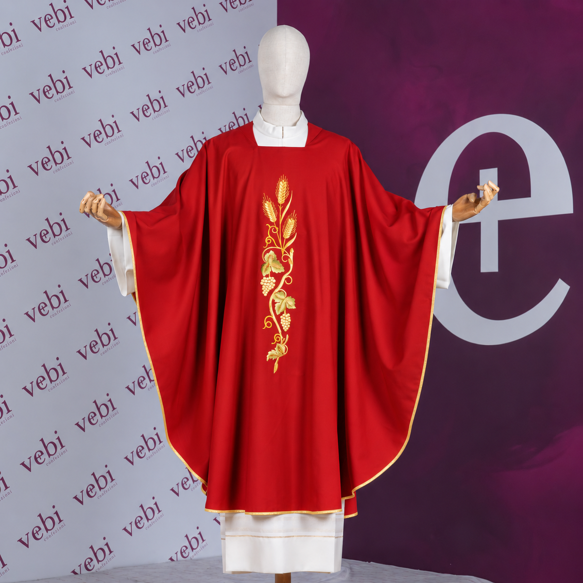 Casula Sacerdotale Spiga e Uva in Oro (Colori Liturgici, Morello e Rosa Disponibili)