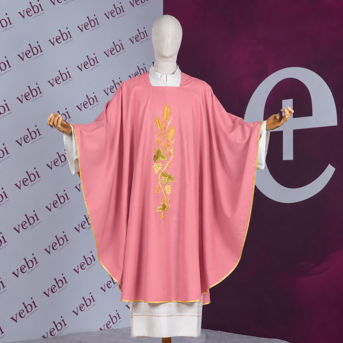 Casula Sacerdotale Spiga e Uva in Oro (Colori Liturgici, Morello e Rosa Disponibili)
