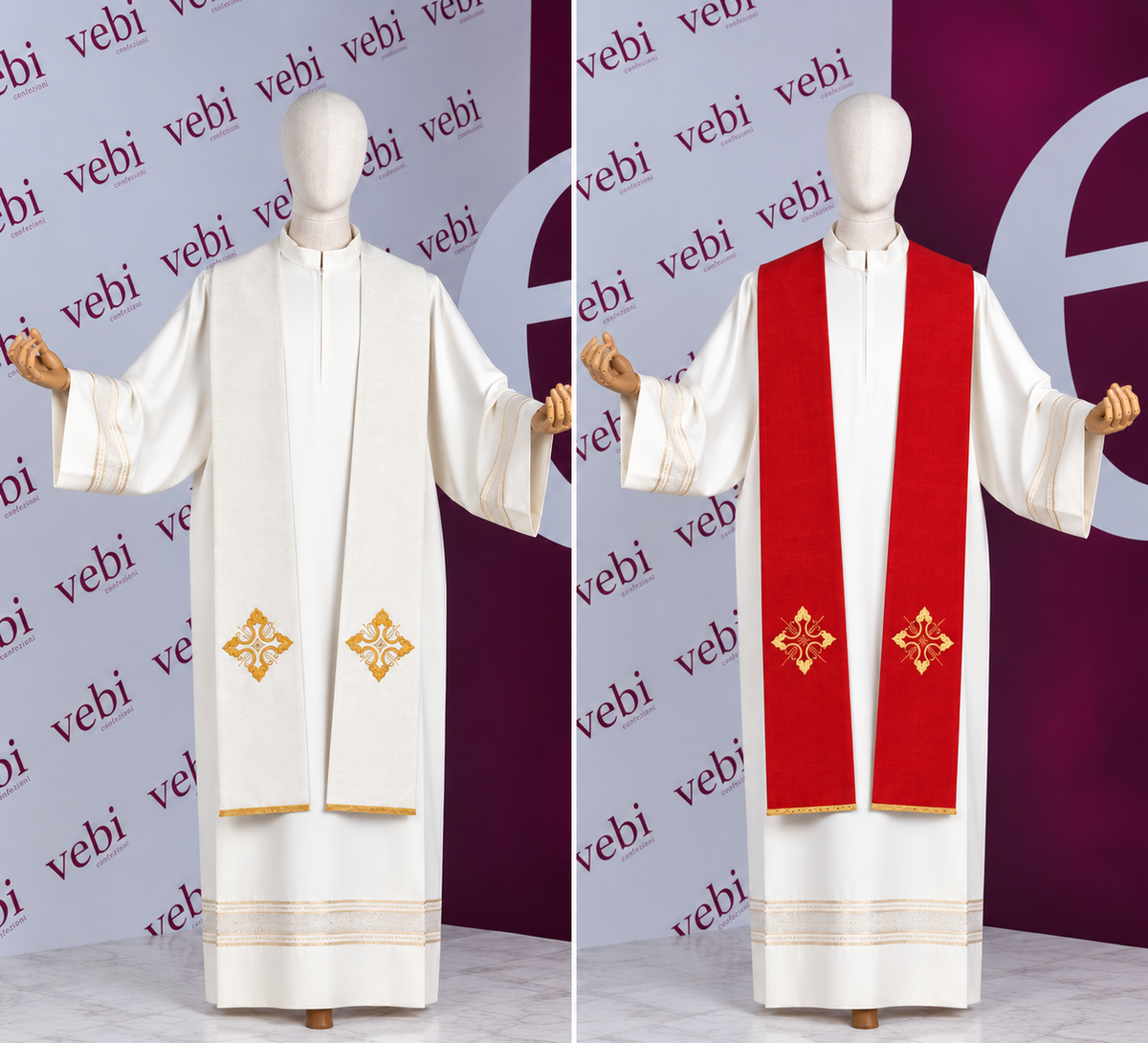 Stola per Sacerdote  Ricamo Croce Rifinitura Oro BICOLORE