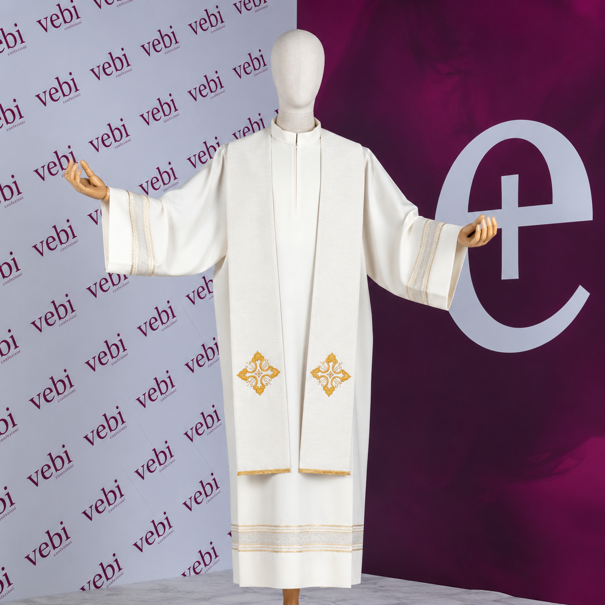 Stola per Sacerdote  Ricamo Croce Rifinitura Oro BICOLORE