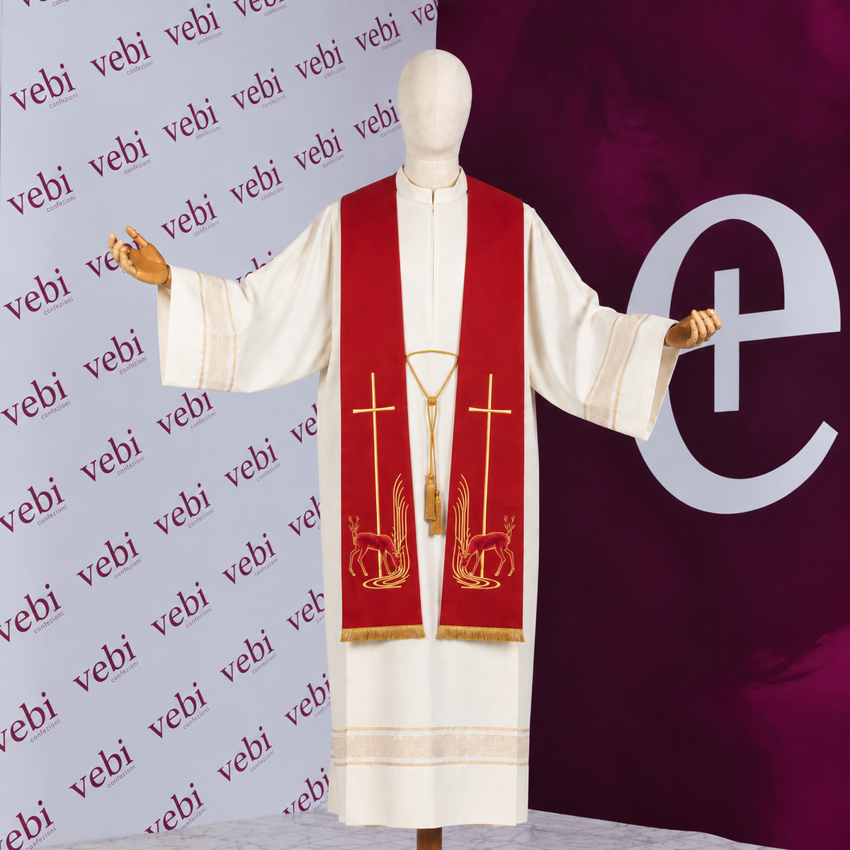 Stola per Sacerdote Ricamo Cervi alla fonte  (Colori Liturgici Disponibili)