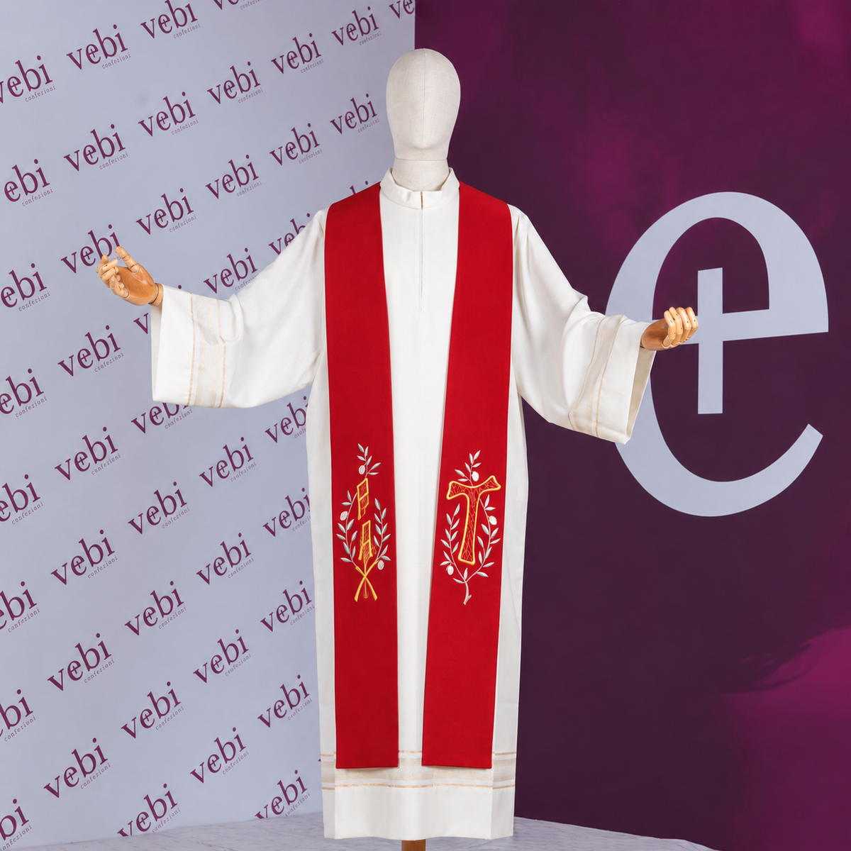 Stola Sacerdotale con Ricamo Colorato Simboli Sacri (Colori Liturgici Disponibili)