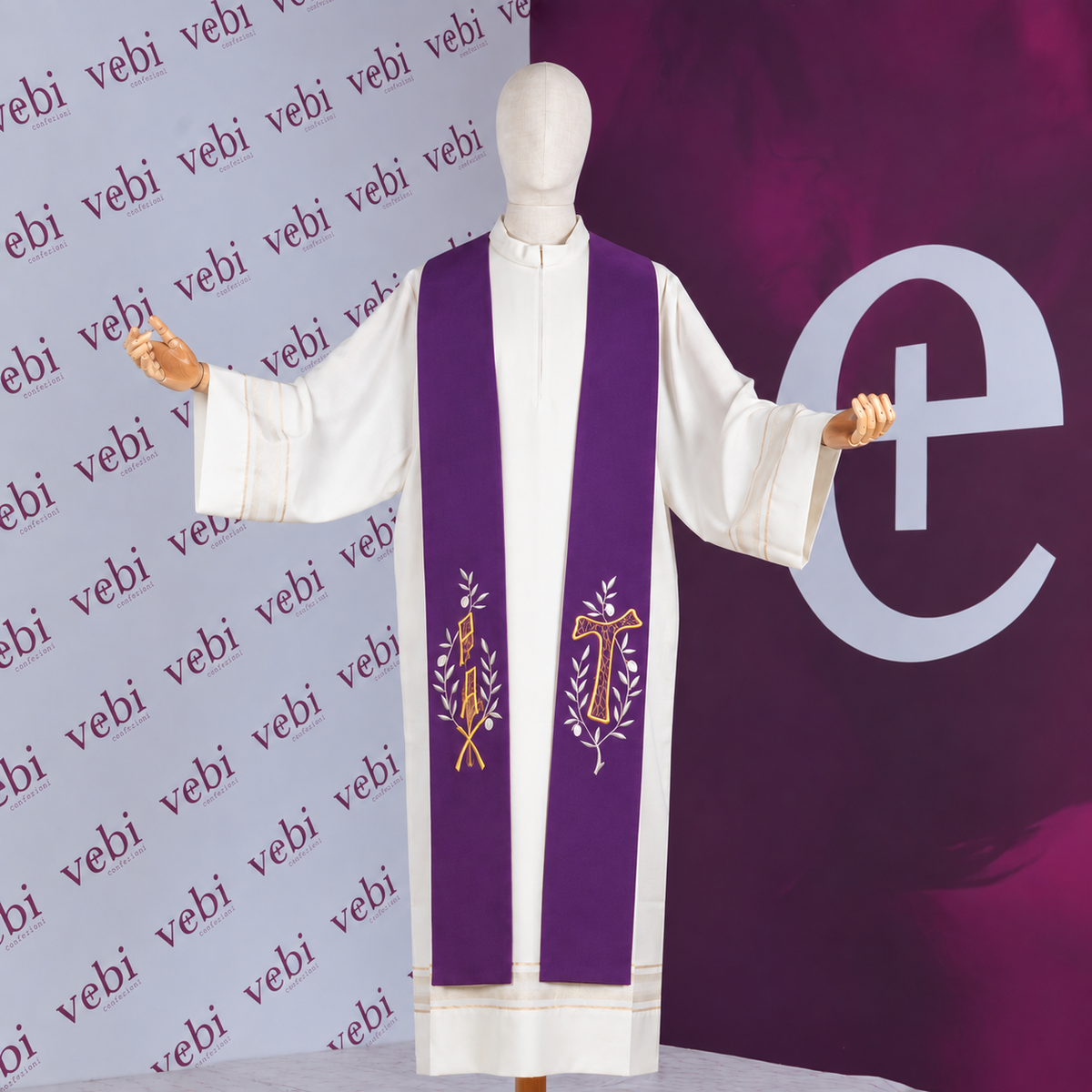 Stola Sacerdotale con Ricamo Colorato Simboli Sacri (Colori Liturgici Disponibili)