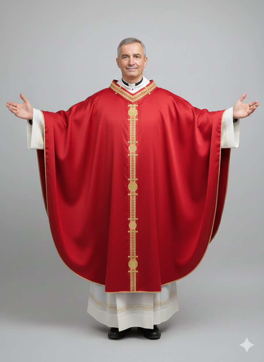 Casula in seta con stolone e cerchi in filigrana